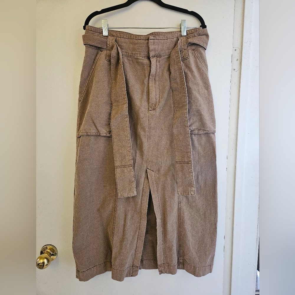 Free People Tan Midi Skirt with Tie Detail